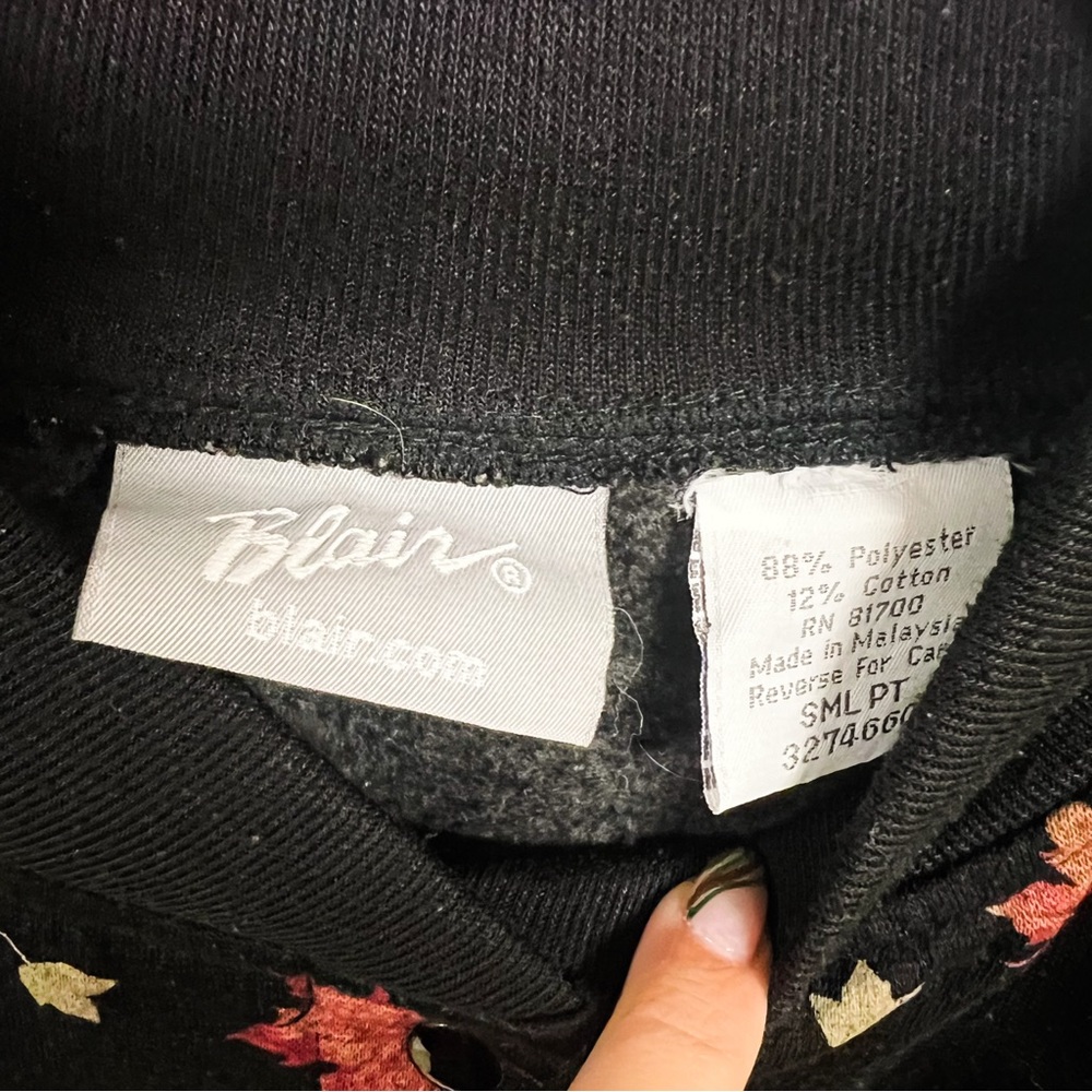 Vintage Blair black plush autumn leaves button up sweater - Picture 3 of 3